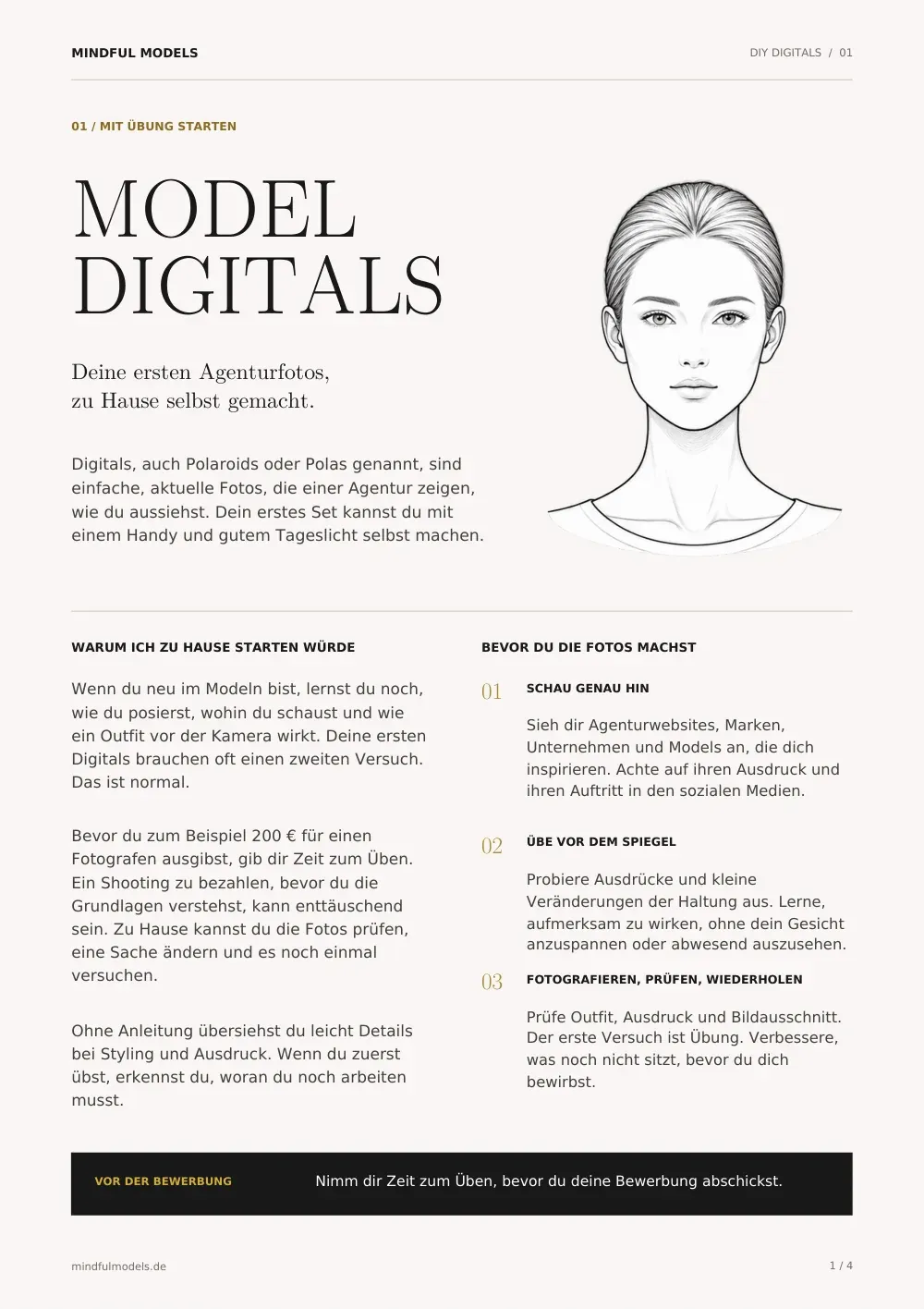 Titelseite des DIY Digitals Guide: „Model Digitals“ mit Bleistiftzeichnung eines Gesichts