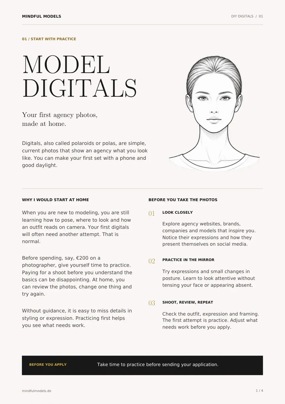 Cover of the DIY Digitals Guide: “Model Digitals” with a pencil drawing of a face